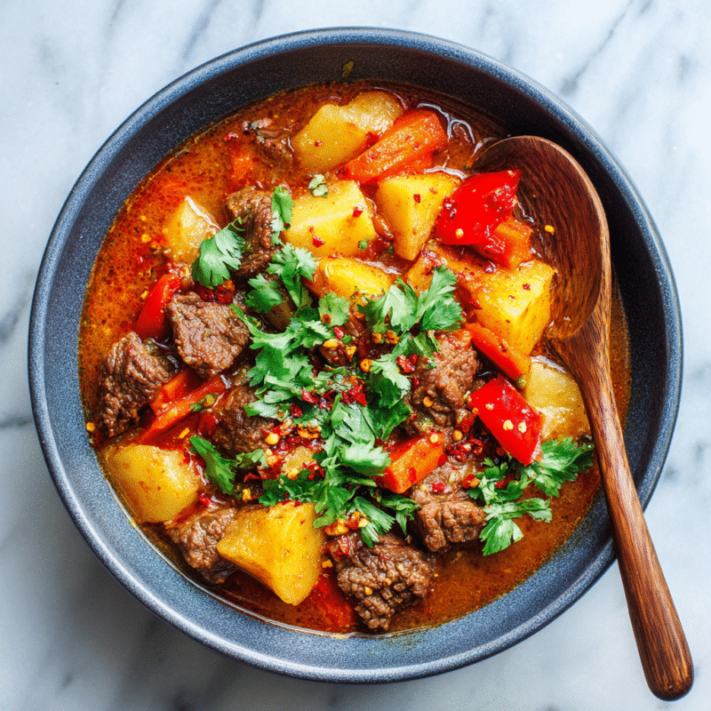 A hearty Texas Cowboy Stew loaded with ground beef, fresh veggies, and spices, perfect for autumn dinners and family gatherings.