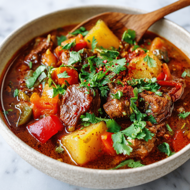 A hearty Texas Cowboy Stew loaded with ground beef, fresh veggies, and spices, perfect for autumn dinners and family gatherings.