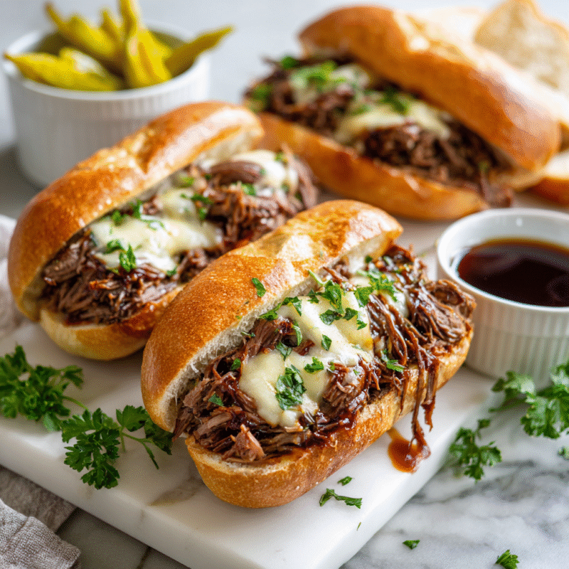 Delicious Instant Pot Italian Beef Sandwiches served on hoagie rolls with melted cheese, perfect for gatherings. Quick, hearty comfort food.