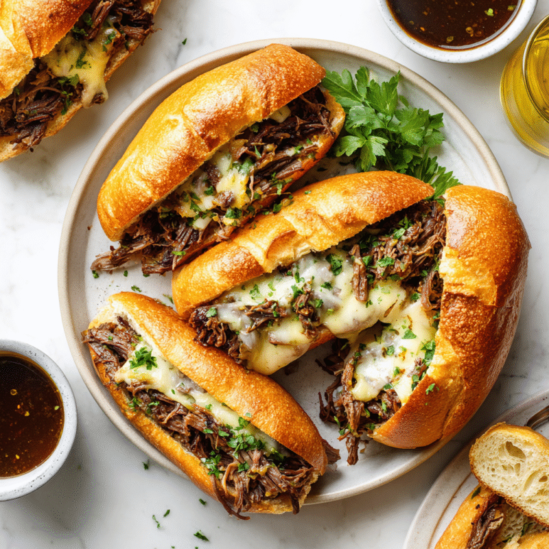 Delicious Instant Pot Italian Beef Sandwiches served on hoagie rolls with melted cheese, perfect for gatherings. Quick, hearty comfort food.