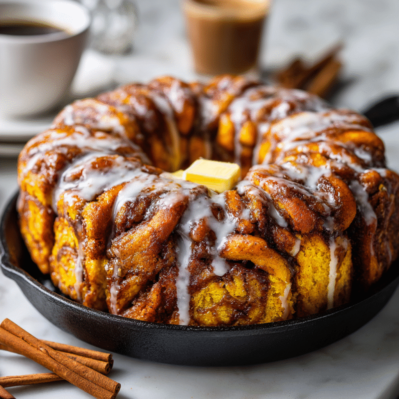 Delicious Pumpkin Spice Pull-Apart Bread served warm, showcasing its gooey texture, perfect for fall gatherings.