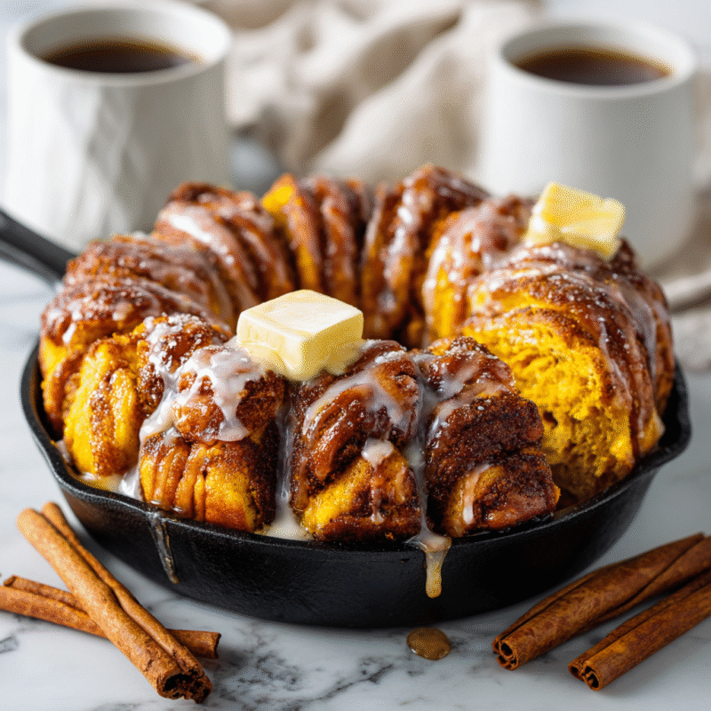 Delicious Pumpkin Spice Pull-Apart Bread served warm, showcasing its gooey texture, perfect for fall gatherings.