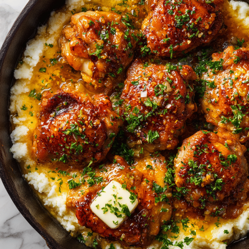 Delicious honey butter chicken glazed in sweet sauce, perfect for dinner. Juicy thighs with garlic, honey, and butter, ideal for fall comfort meals.