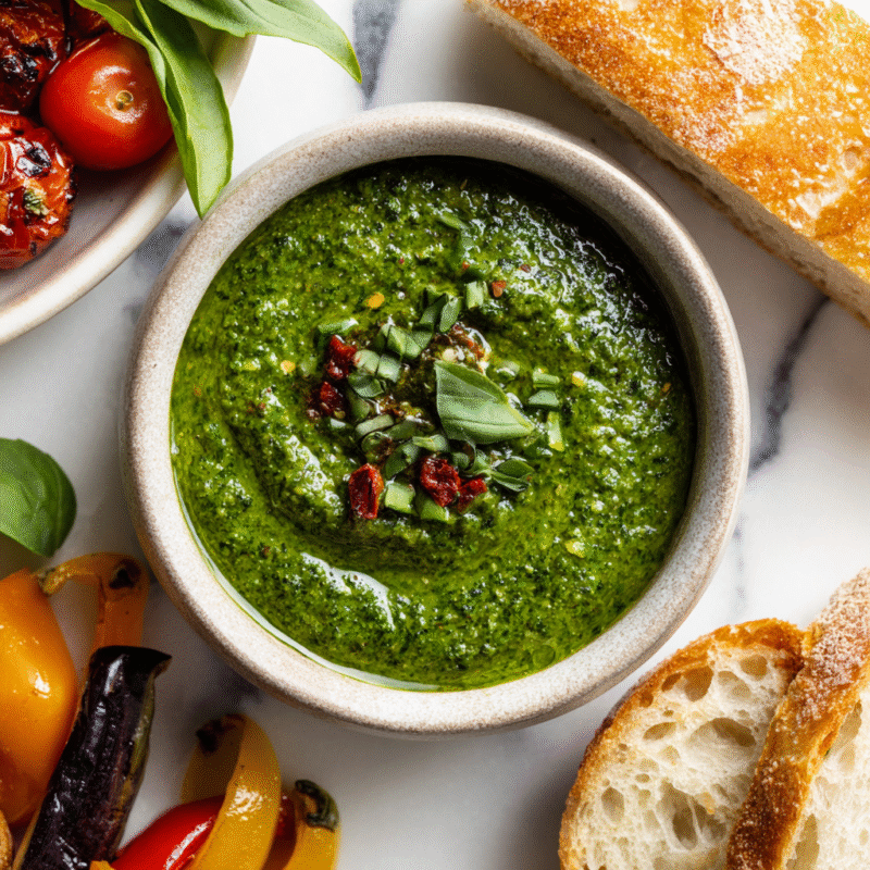 Very Incredible Basil Sauce made with fresh basil, garlic, and Parmesan, ideal for pasta and holiday dishes.