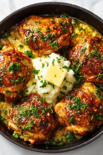 Delicious honey butter chicken glazed in sweet sauce, perfect for dinner. Juicy thighs with garlic, honey, and butter, ideal for fall comfort meals.