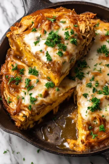 Delicious French Onion Chicken Casserole, perfect for cozy family dinners during the holidays.