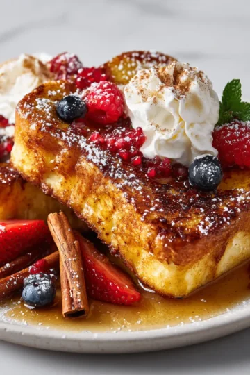 Delicious Crème Brûlée French Toast recipe perfect for holiday brunches, featuring rich custard, brioche bread, and a caramelized sugar topping.