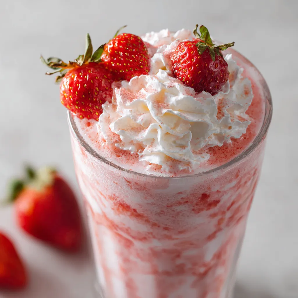 Creamy strawberry milkshake with fresh strawberries and ice cream, perfect for holiday celebrations and nostalgic treats.
