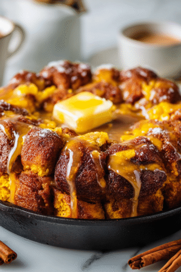 Delicious Pumpkin Spice Pull-Apart Bread served warm, showcasing its gooey texture, perfect for fall gatherings.