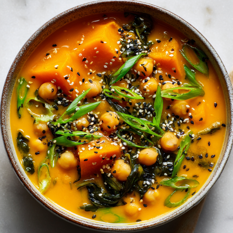 1-Pot Kabocha Chickpea Miso Soup, vegan-friendly, hearty, and comforting, perfect for cozy dinners and holiday meals, delicious seasonal ingredients