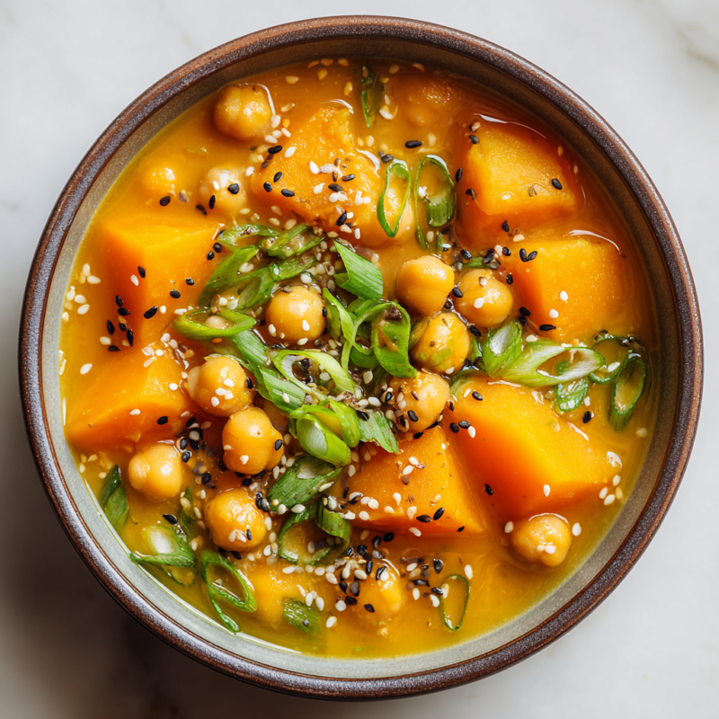 1-Pot Kabocha Chickpea Miso Soup, vegan-friendly, hearty, and comforting, perfect for cozy dinners and holiday meals, delicious seasonal ingredients