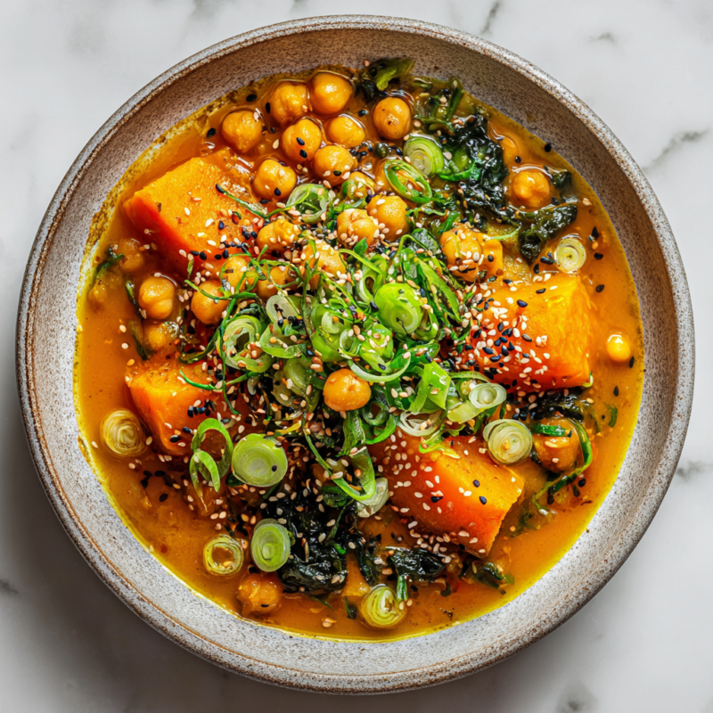 1-Pot Kabocha Chickpea Miso Soup, vegan-friendly, hearty, and comforting, perfect for cozy dinners and holiday meals, delicious seasonal ingredients