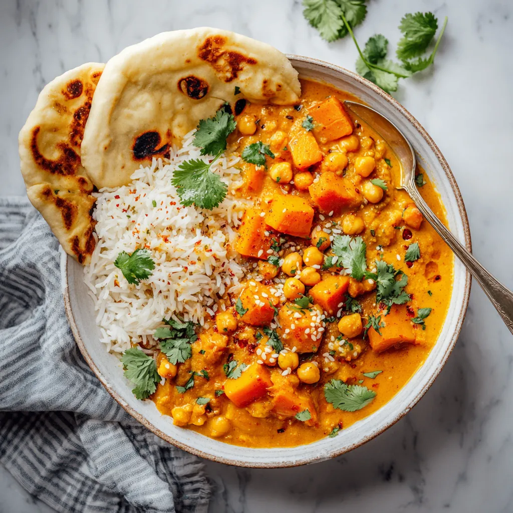 A delicious butternut squash chickpea curry, loaded with spices and nutrients, perfect for a cozy meal on chilly days.
