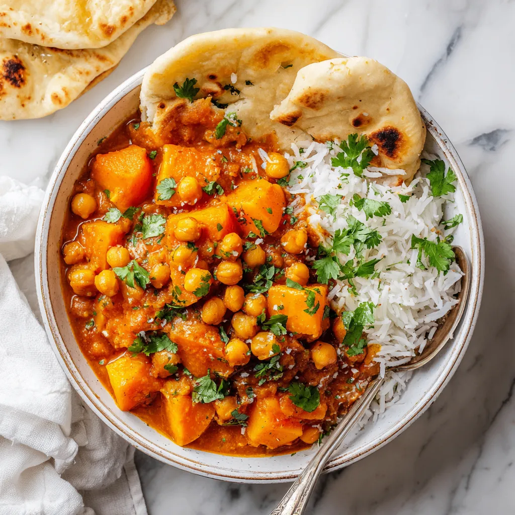 A delicious butternut squash chickpea curry, loaded with spices and nutrients, perfect for a cozy meal on chilly days.