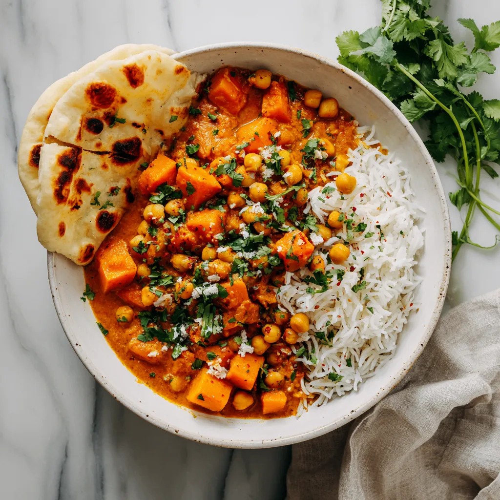 A delicious butternut squash chickpea curry, loaded with spices and nutrients, perfect for a cozy meal on chilly days.