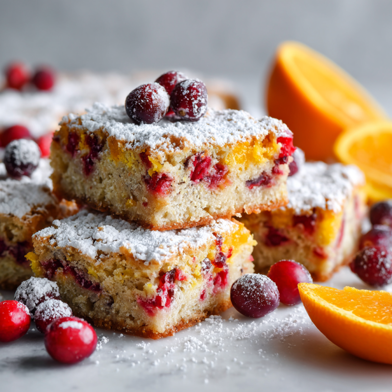 Cranberry Orange Cookie Bars fresh from the oven, featuring a blend of tart cranberries and zesty orange flavors, perfect for holiday treats.