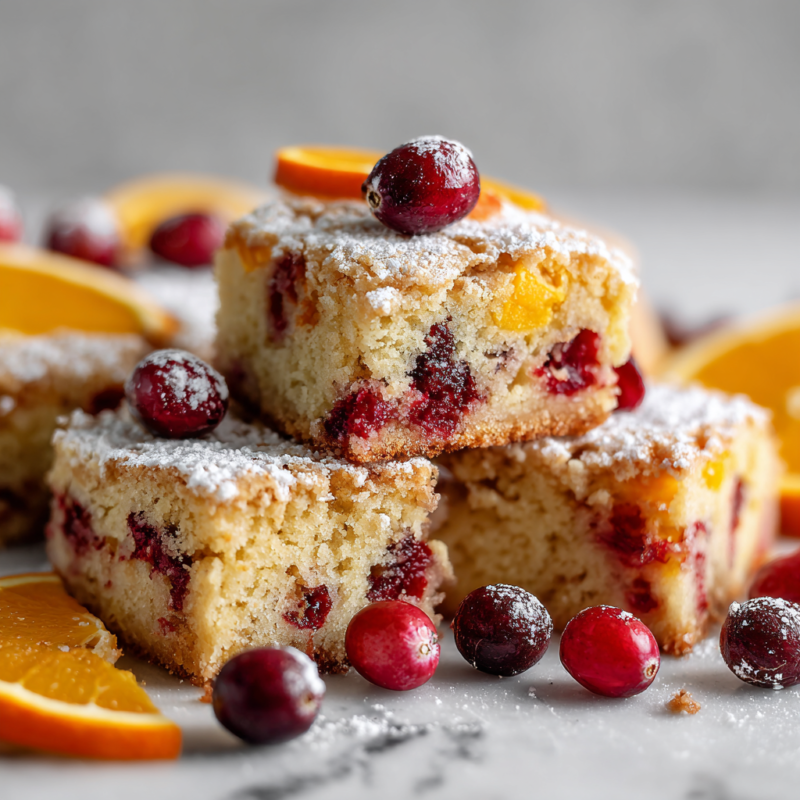 Cranberry Orange Cookie Bars fresh from the oven, featuring a blend of tart cranberries and zesty orange flavors, perfect for holiday treats.