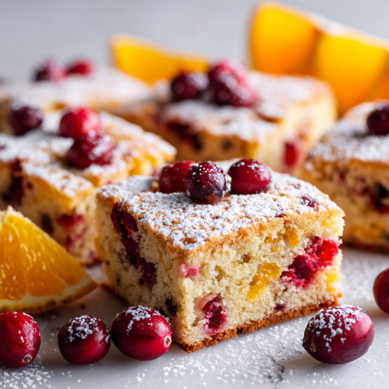 Cranberry Orange Cookie Bars fresh from the oven, featuring a blend of tart cranberries and zesty orange flavors, perfect for holiday treats.