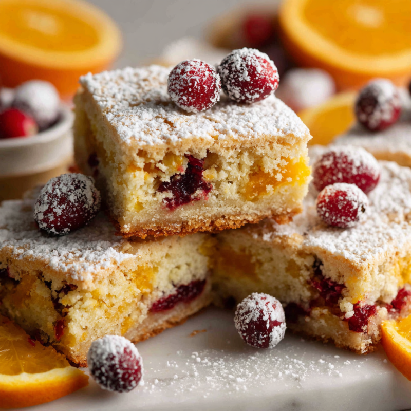 Cranberry Orange Cookie Bars fresh from the oven, featuring a blend of tart cranberries and zesty orange flavors, perfect for holiday treats.