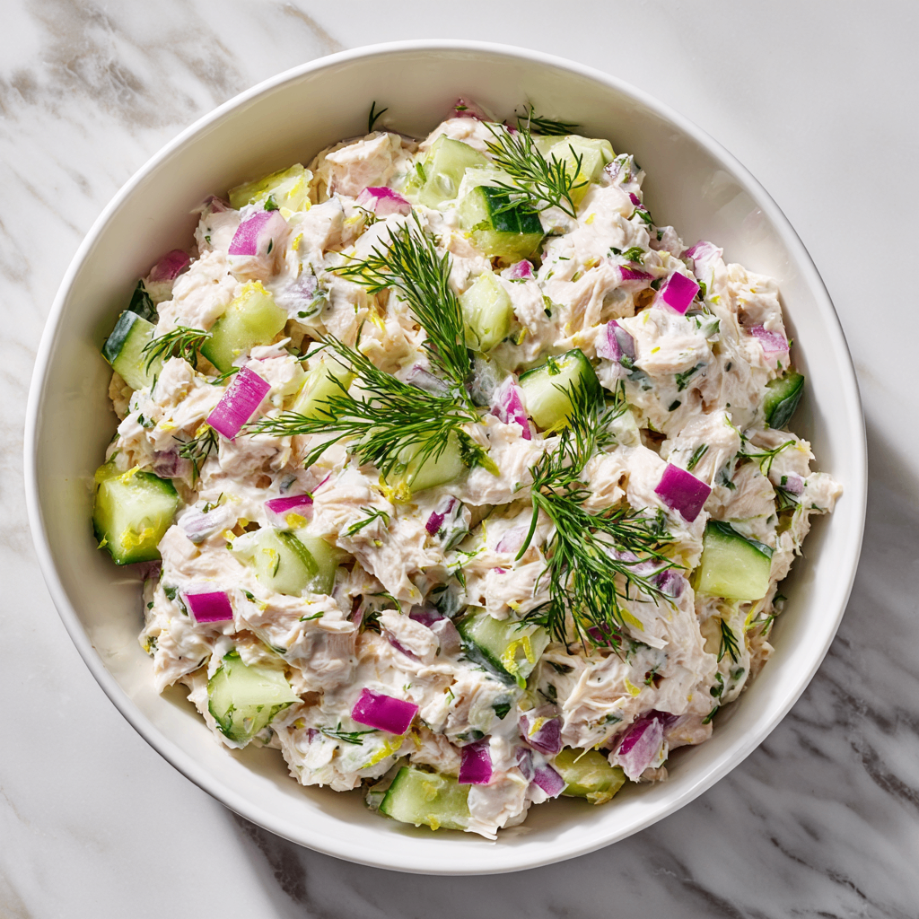 Creamy Cottage Cheese Tuna Salad served on a plate with fresh vegetables, a perfect healthy appetizer for gatherings.