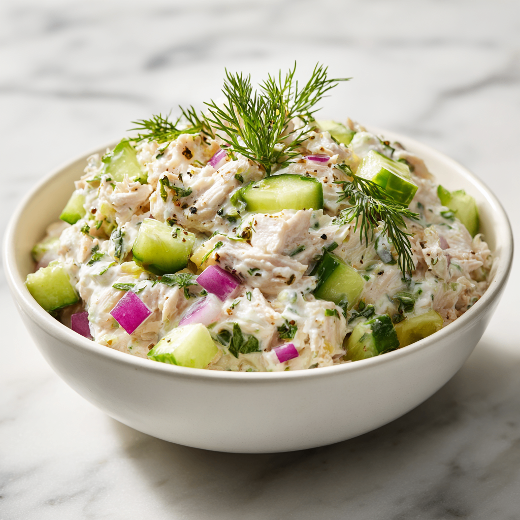 Creamy Cottage Cheese Tuna Salad served on a plate with fresh vegetables, a perfect healthy appetizer for gatherings.