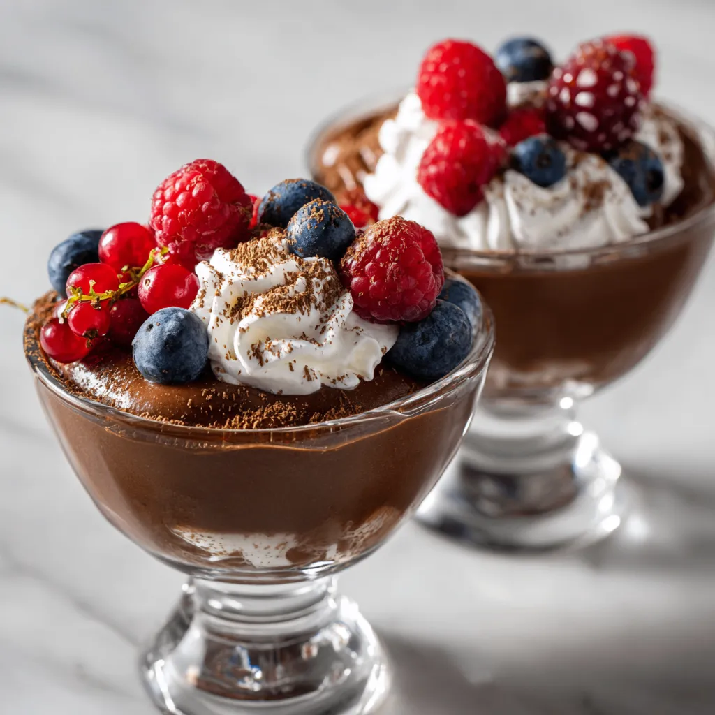 Delicious and creamy high protein chocolate mousse made with avocados and bananas, perfect for healthy dessert lovers.