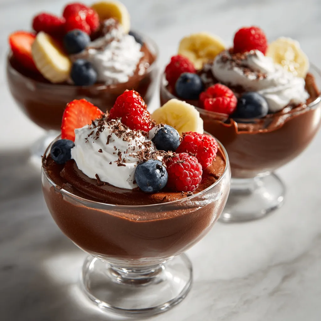 Delicious and creamy high protein chocolate mousse made with avocados and bananas, perfect for healthy dessert lovers.