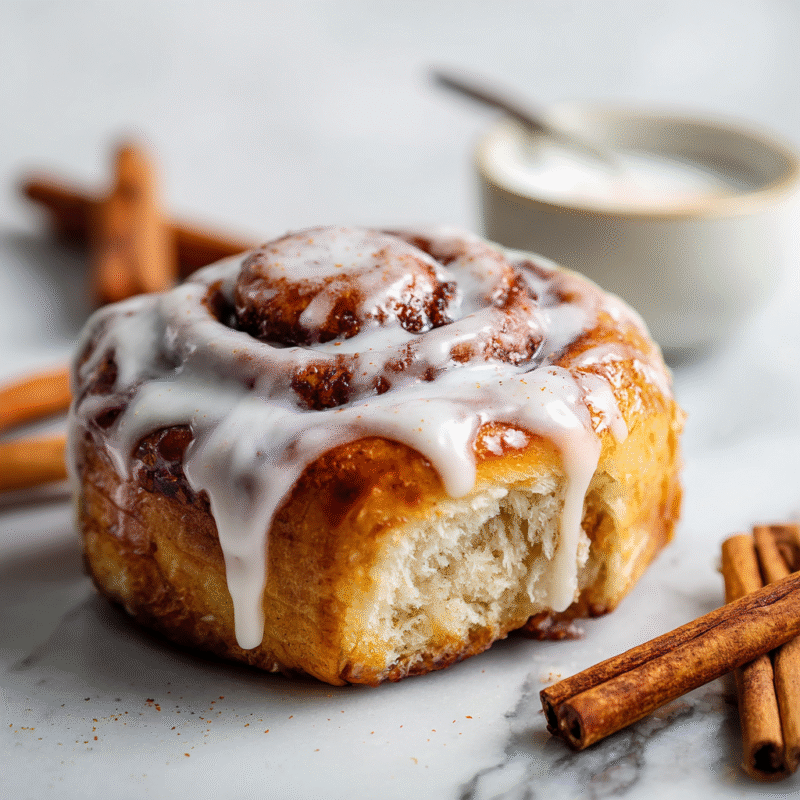 Delicious cinnamon roll icing drizzled on warm cinnamon rolls, the perfect dessert treat for holidays, created in just 15 minutes.