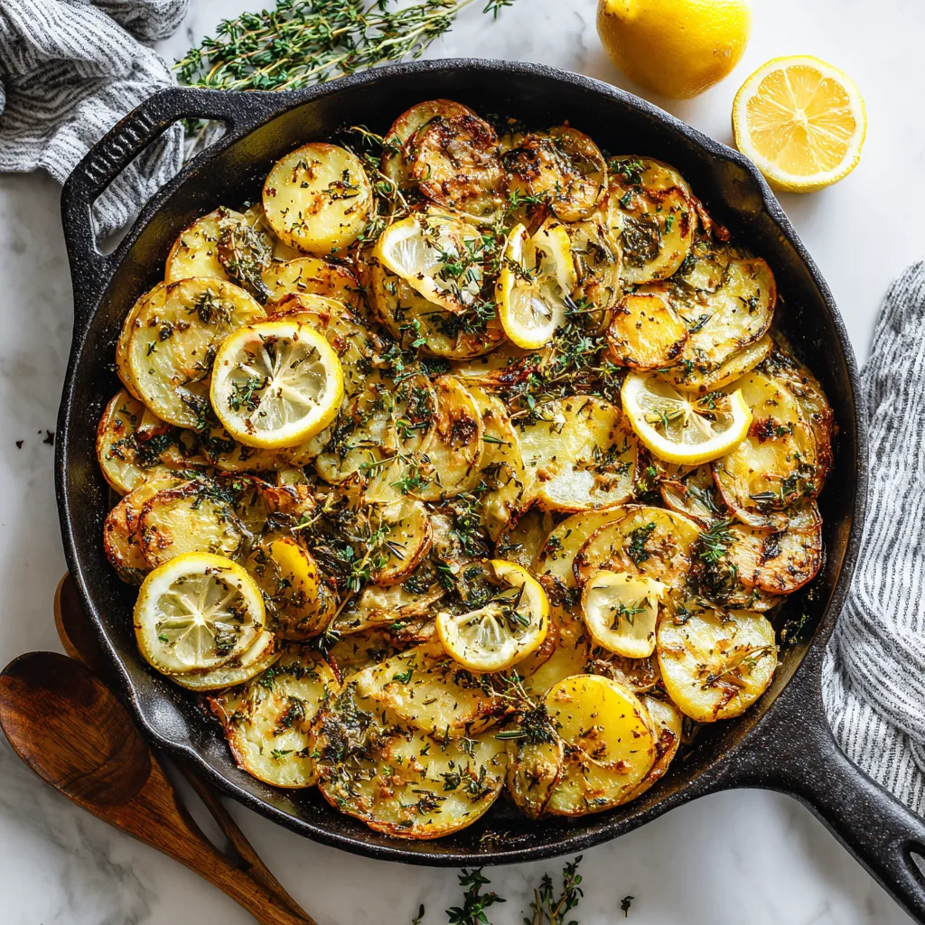 Delicious crispy Greek Lemon Oregano Potatoes, perfect for holiday meals with zesty flavors and a cozy presentation, comforting Mediterranean dish.