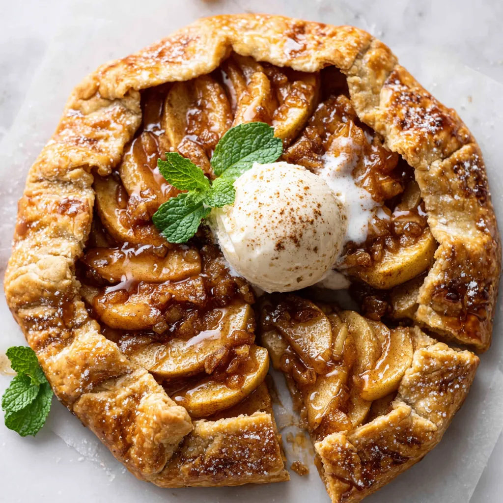 Delicious homemade apple galette with flaky crust and spiced apple filling, perfect for autumn desserts and holiday gatherings