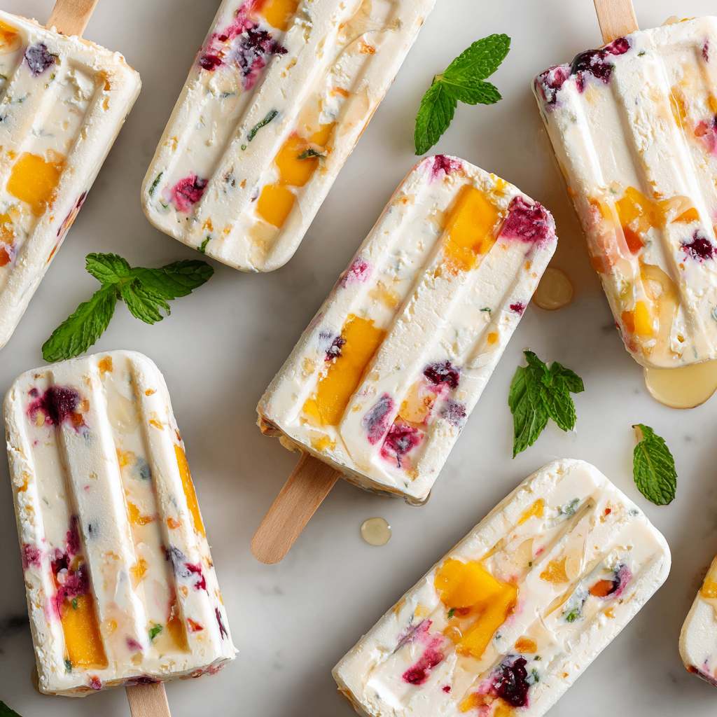 Delicious homemade cottage cheese popsicles made with fresh fruit and honey, a healthy treat for warm days and festive gatherings.