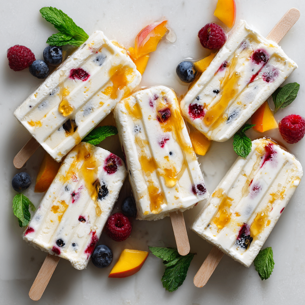 Delicious homemade cottage cheese popsicles made with fresh fruit and honey, a healthy treat for warm days and festive gatherings.