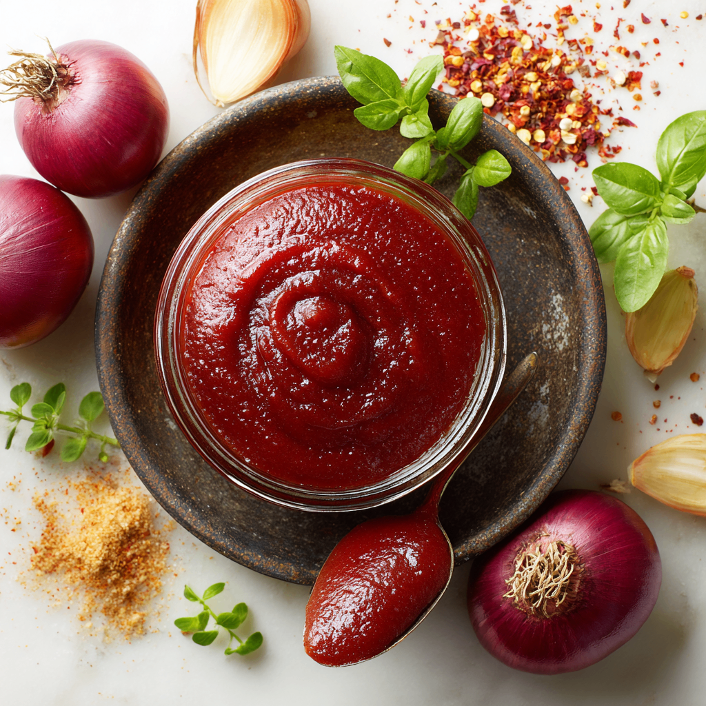 Delicious homemade ketchup recipe made with fresh tomatoes and spices, perfect for dipping and enhancing holiday meals.