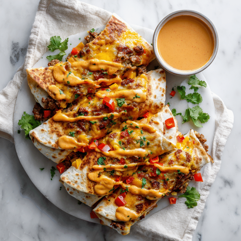 Delicious sheet pan breakfast burritos with eggs, sausage, and creamy chipotle sauce, perfect for holiday brunches.