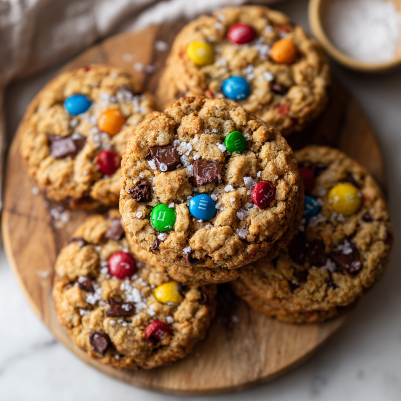 Easy gluten-free monster cookies with peanut butter and dairy-free chocolate chips, perfect for festive occasions, vegan, flourless, and chewy.