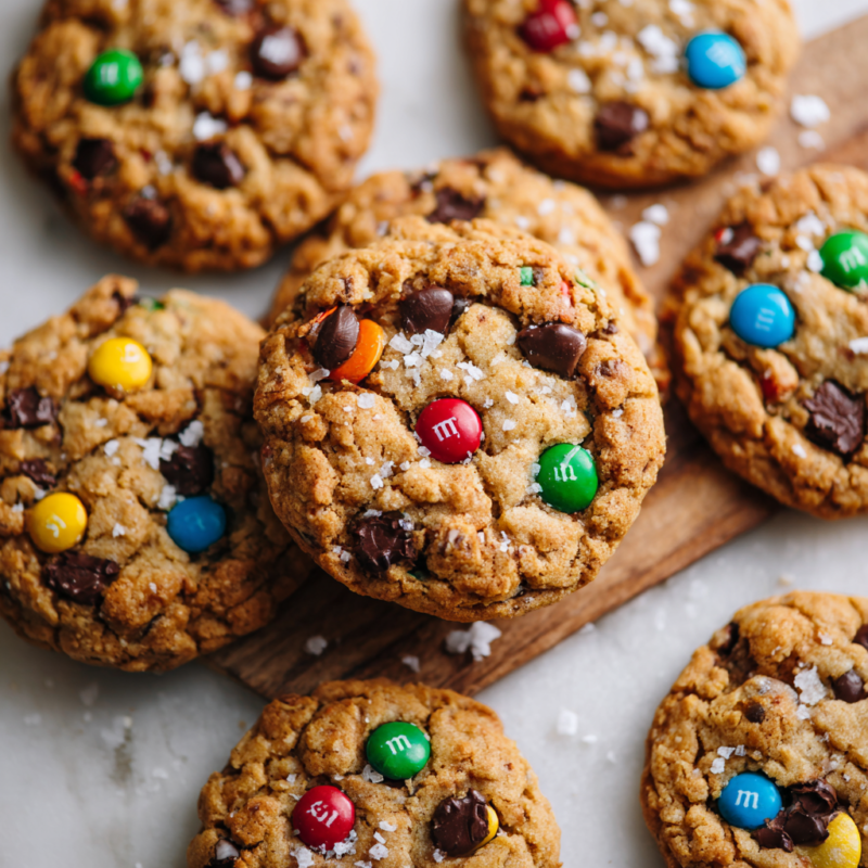 Easy gluten-free monster cookies with peanut butter and dairy-free chocolate chips, perfect for festive occasions, vegan, flourless, and chewy.