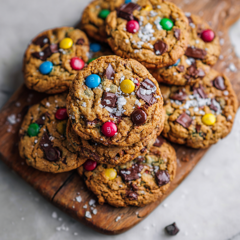 Easy gluten-free monster cookies with peanut butter and dairy-free chocolate chips, perfect for festive occasions, vegan, flourless, and chewy.