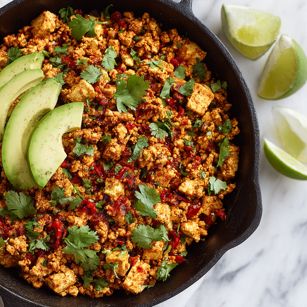 Homemade Chipotle-style Sofritas made with crumbled tofu and spices, perfect for tacos and burrito bowls, quick 40-minute vegetarian meal.