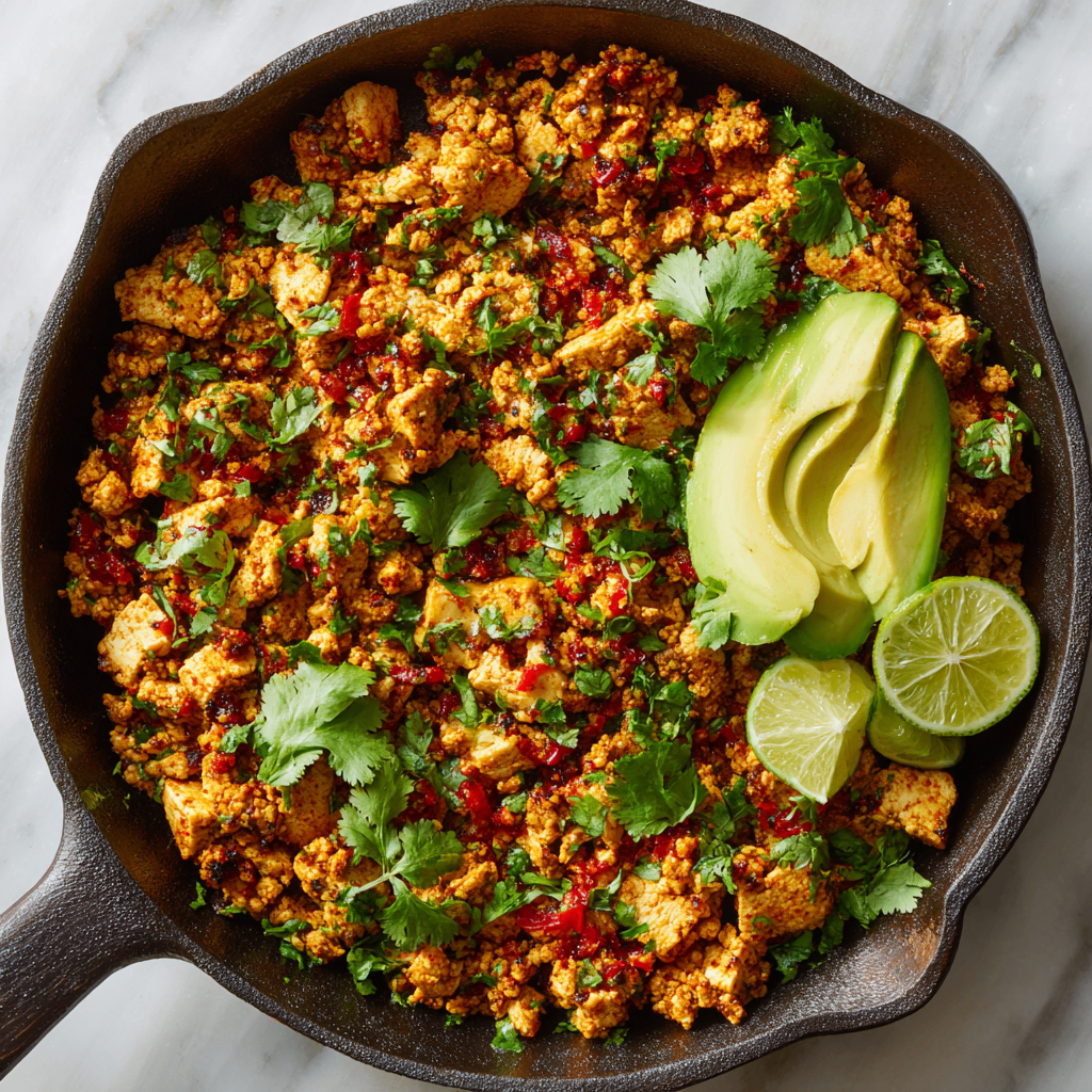 Homemade Chipotle-style Sofritas made with crumbled tofu and spices, perfect for tacos and burrito bowls, quick 40-minute vegetarian meal.