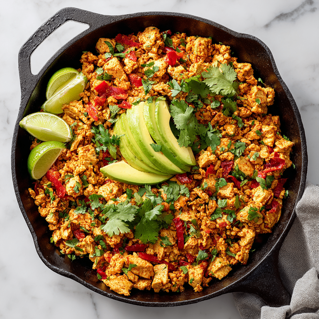 Homemade Chipotle-style Sofritas made with crumbled tofu and spices, perfect for tacos and burrito bowls, quick 40-minute vegetarian meal.