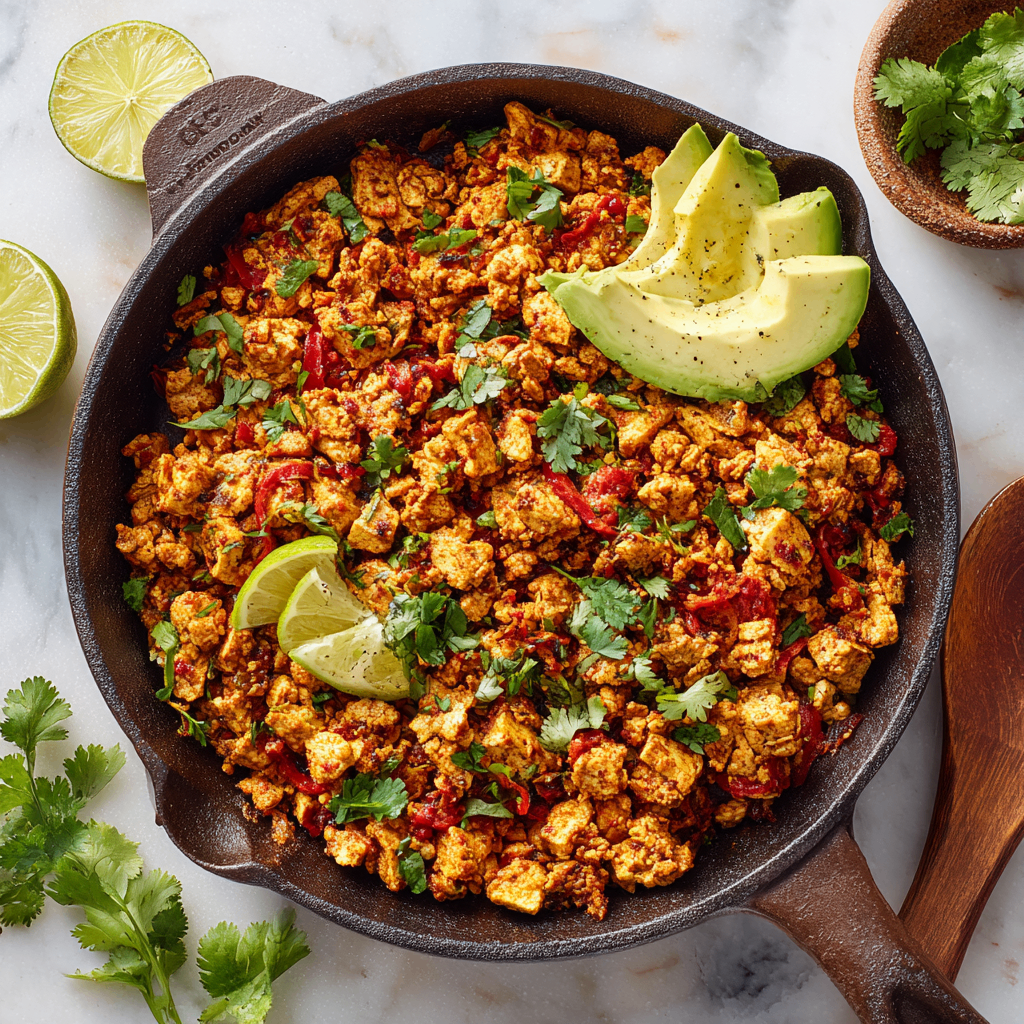 Homemade Chipotle-style Sofritas made with crumbled tofu and spices, perfect for tacos and burrito bowls, quick 40-minute vegetarian meal.