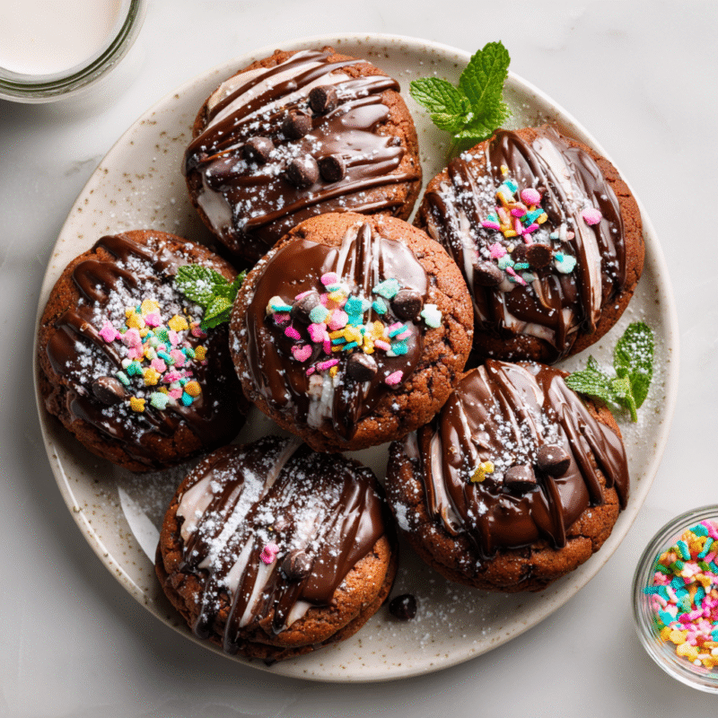 Hostess Cupcake Cookies with chocolate drizzle and marshmallow filling, easy recipe for nostalgic holidays