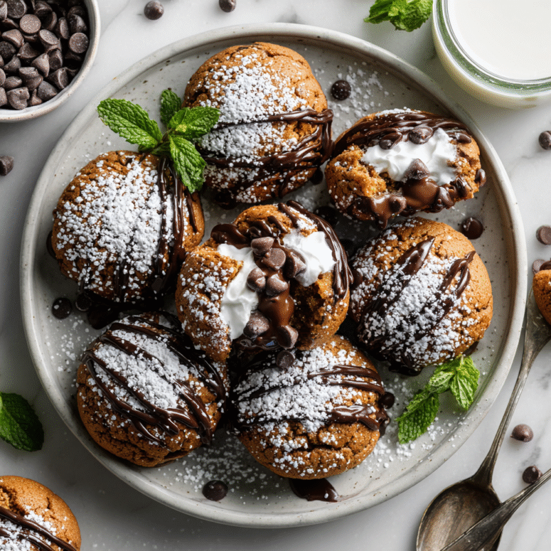 Hostess Cupcake Cookies with chocolate drizzle and marshmallow filling, easy recipe for nostalgic holidays