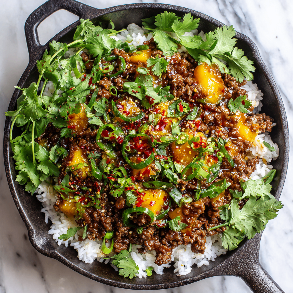 Hot Honey Ground Beef Bowl with spicy-sweet flavors and rich textures, perfect for quick holiday meals.