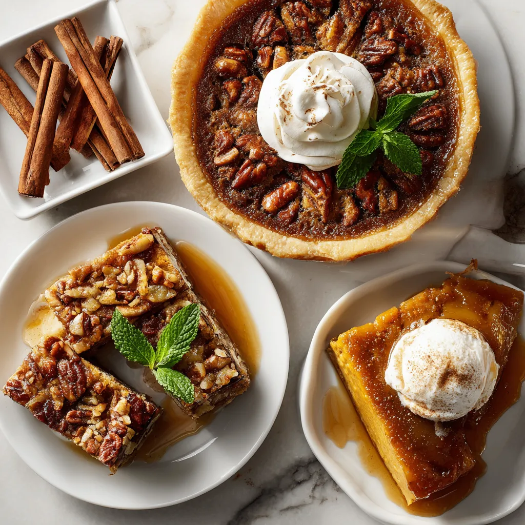 Irresistible Thanksgiving desserts like pumpkin pie, pecan bars, and apple crisp to make your celebration special and sweet.