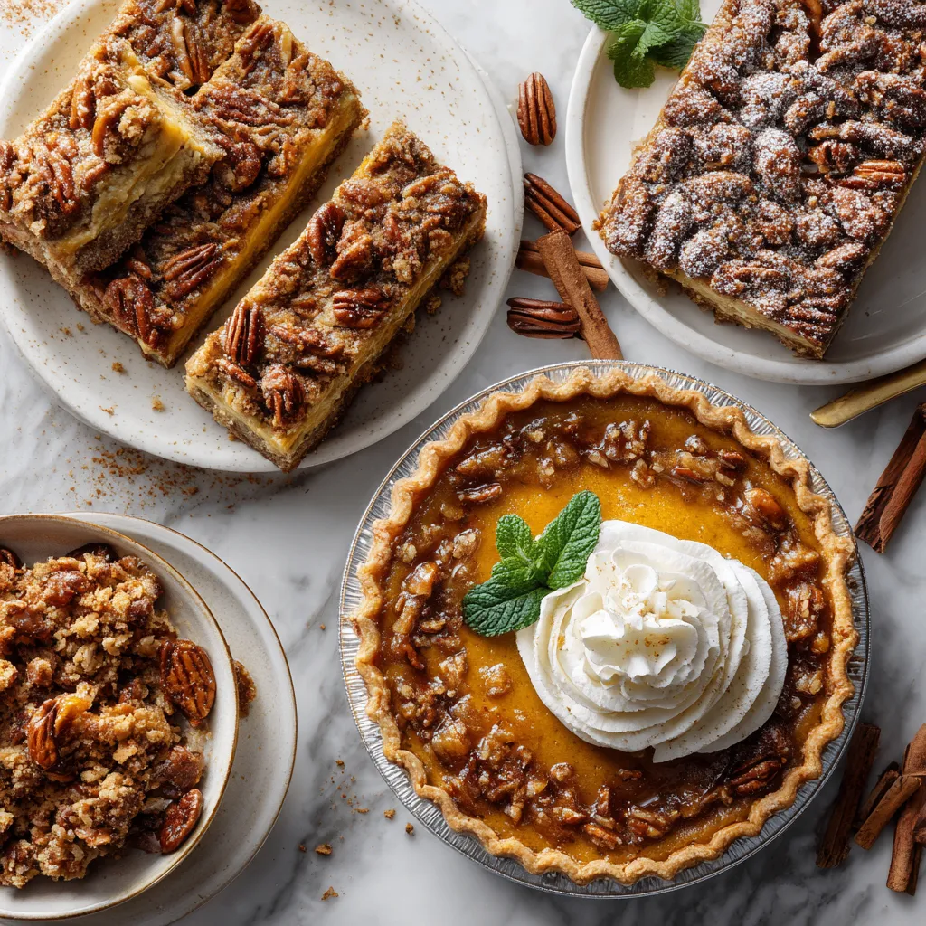 Irresistible Thanksgiving desserts like pumpkin pie, pecan bars, and apple crisp to make your celebration special and sweet.