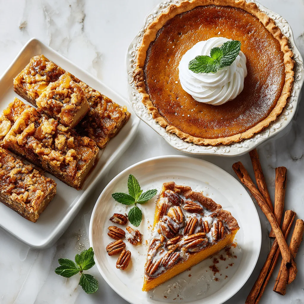 Irresistible Thanksgiving desserts like pumpkin pie, pecan bars, and apple crisp to make your celebration special and sweet.