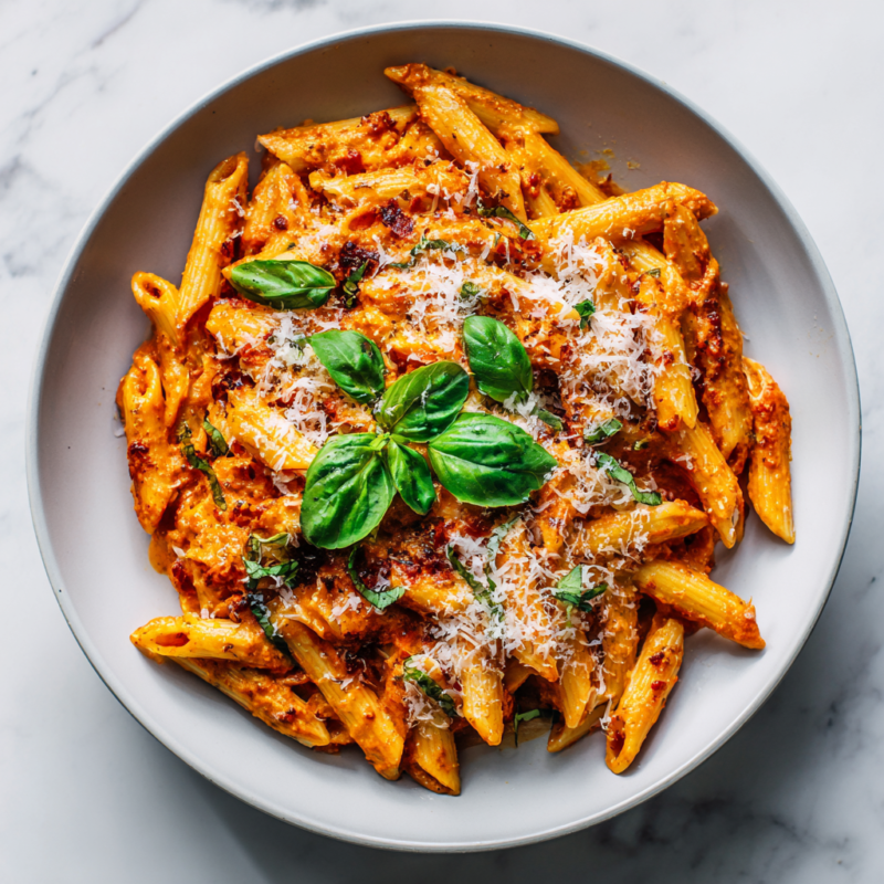 Quick Pasta with Tomato Cream Sauce, a comforting dish ready in 30 minutes, combining pasta, tomato, and cream for a rich flavor.