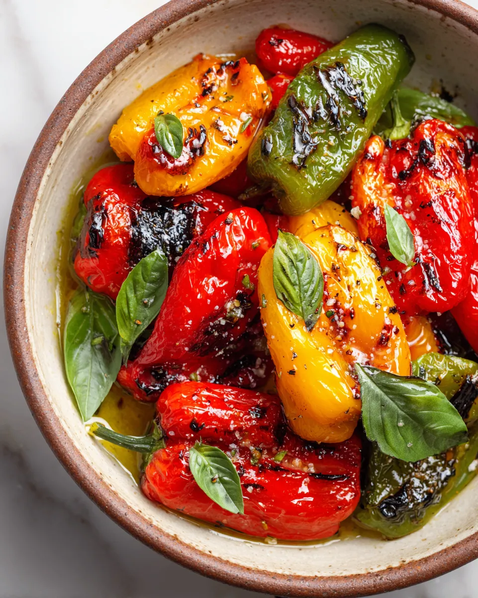 Roasted bell peppers recipe, enhancing flavor with olive oil, great for salads and appetizers