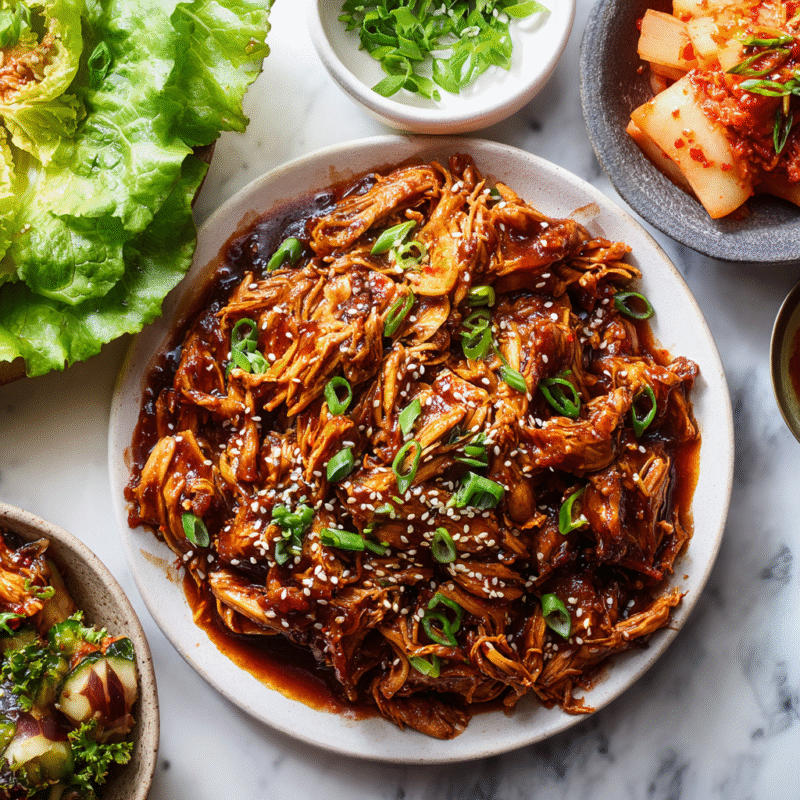 Slow Cooker Korean BBQ Chicken with tender chicken thighs and a rich sauce, perfect for family gatherings and meal prep.